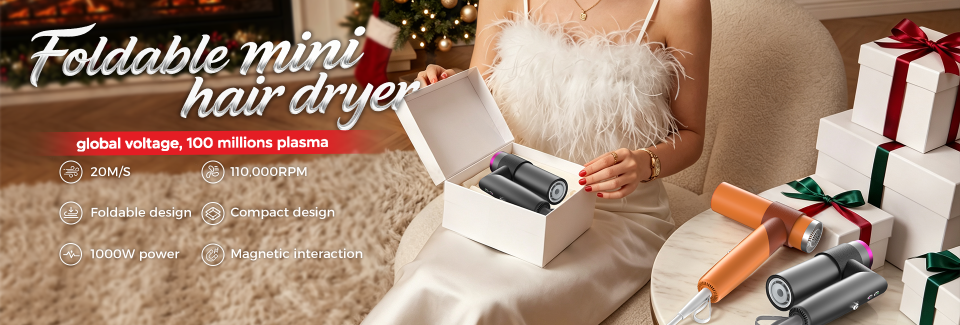 Christmas foldable mini hair dryer